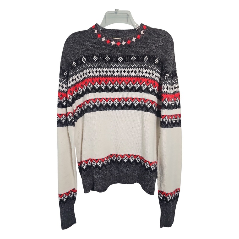 Campus Sweater Fair Isle Geometric Knit Ski Vintage Gray Orlon Red Mens Size M